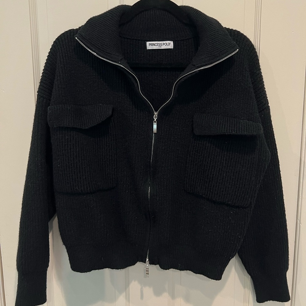 princess polly “too busy” zip up sweater